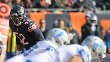 CHICAGO, IL - NOVEMBER 11: Khalil Mack #52 of the Chicago Bears awaits the snap against the detroit Lions at Soldier Field on November 11, 2018 in Chicago, Illinois. The Bears defeated the Lions 34-22. (Photo by Jonathan Daniel/Getty Images)