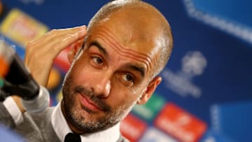 MOENCHENGLADBACH, GERMANY - NOVEMBER 22: Head coach Pep Guardiola of Manchester Citty attends a press conference ahead of the UEFA Champions League match between Borussia Moenchengladbach and Manchester City at Hilton Hotel on November 22, 2016 in Duesseldorf, Germany. (Photo by Christof Koepsel/Bongarts/Getty Images)