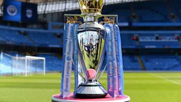 MANCHESTER, ENGLAND - MAY 06: The Premier League Trophy on display prior to the Premier League match between Manchester City and Huddersfield Town at Etihad Stadium on May 6, 2018 in Manchester, England. (Photo by Michael Regan/Getty Images)