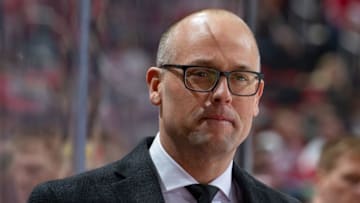 DETROIT, MI - FEBRUARY 07: Head coach Jeff Blashill of the Detroit Red Wings watches the action from the bench against the Vegas Golden Knights during an NHL game at Little Caesars Arena on February 7, 2019 in Detroit, Michigan. Vegas defeated Detroit 4-3. (Photo by Dave Reginek/NHLI via Getty Images)