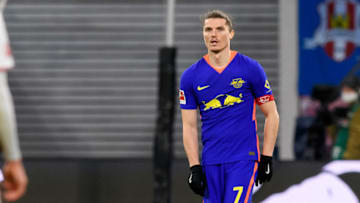LEIPZIG, GERMANY - NOVEMBER 07: (BILD ZEITUNG OUT) Marcel Sabitzer of RasenBallsport Leipzig looks on during the Bundesliga match between RB Leipzig and Sport-Club Freiburg at Red Bull Arena on November 7, 2020 in Leipzig, Germany. (Photo by Mario Hommes/DeFodi Images via Getty Images)