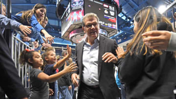 CHICAGO, IL - DECEMBER 08: Connecticut Huskies head coach Geno Auriemma exits the court after a game between the Connecticut Huskies and the DePaul Blue Demons on December 8, 2017, at the Wintrust Arena in Chicago, IL. Connecticut won 101-69. (Photo by Patrick Gorski/Icon Sportswire via Getty Images)