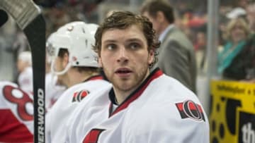 Mar 22, 2014; Dallas, TX, USA; Ottawa Senators right wing Bobby Ryan (6) watches his team take on the Dallas Stars during the third period at the American Airlines Center. Ryan leaves the game with an injury. The Stars defeated the Senators 3-1. Mandatory Credit: Jerome Miron-USA TODAY Sports