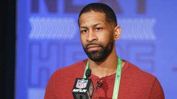 INDIANAPOLIS, IN - MAR 01: Andrew Berry, general manager of the Cleveland Browns speaks to reporters during the NFL Draft Combine at the Indiana Convention Center on March 1, 2022 in Indianapolis, Indiana. (Photo by Michael Hickey/Getty Images)
