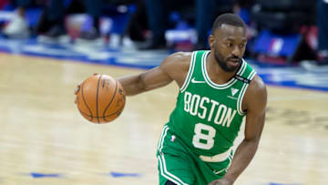 PHILADELPHIA, PA - JANUARY 20: Kemba Walker #8 of the Boston Celtics dribbles the ball against the Philadelphia 76ers at the Wells Fargo Center on January 20, 2021 in Philadelphia, Pennsylvania. The 76ers defeated the Celtics 117-109. NOTE TO USER: User expressly acknowledges and agrees that, by downloading and or using this photograph, User is consenting to the terms and conditions of the Getty Images License Agreement. (Photo by Mitchell Leff/Getty Images)