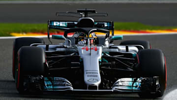 SPA, BELGIUM - AUGUST 25: Lewis Hamilton of Great Britain driving the (44) Mercedes AMG Petronas F1 Team Mercedes F1 WO8 fitted with the halo on track during practice for the Formula One Grand Prix of Belgium at Circuit de Spa-Francorchamps on August 25, 2017 in Spa, Belgium. (Photo by Dan Mullan/Getty Images)