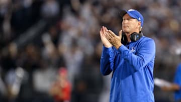 Sep 7, 2019; University Park, PA, USA; Buffalo Bulls head coach Lance Leipold reacts from the sideline during the first quarter against the Penn State Nittany Lions at Beaver Stadium. Penn State defeated Buffalo 45-13. Mandatory Credit: Matthew O'Haren-USA TODAY Sports