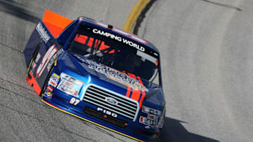 HAMPTON, GA - FEBRUARY 23: Jesse Little, driver of the #97 Ford, practices for the NASCAR Camping World Truck Series Active Pest Control 200 at Atlanta Motor Speedway on February 23, 2018 in Hampton, Georgia. (Photo by Brian Lawdermilk/Getty Images)
