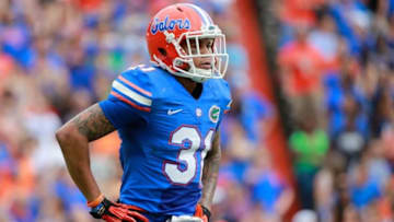 Nov 21, 2015; Gainesville, FL, USA; Florida Gators defensive back Jalen Tabor (31) during the second quarter at Ben Hill Griffin Stadium. Mandatory Credit: Kim Klement-USA TODAY Sports