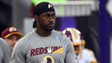 Aug 29, 2015; Baltimore, MD, USA; Washington Redskins quarterback Robert Griffin III (10) walks on to the field with his teammates before the game against the Baltimore Ravens at M&T Bank Stadium. Mandatory Credit: Tommy Gilligan-USA TODAY Sports