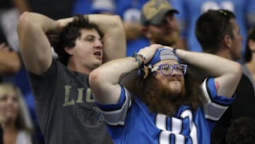 Sep 27, 2015; Detroit, MI, USA; Detroit Lions fans react from the stands during the fourth quarter against the Denver Broncos at Ford Field. The Broncos win 24-12. Mandatory Credit: Raj Mehta-USA TODAY Sports