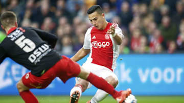 (L-R) Bas Kuipers of Excelsior, Anwar El Ghazi of Ajax during the Dutch Eredivisie match between Ajax Amsterdam and Excelsior Rotterdam at the Amsterdam Arena on February 21, 2016 in Amsterdam, The Netherlands(Photo by VI Images via Getty Images)