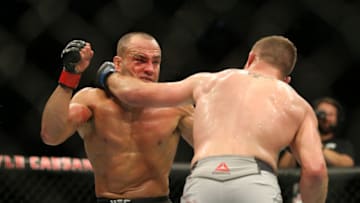 DETROIT, MI - DECEMBER 2: Eddie Alvarez (L) punches Justin Gaethje during the UFC 218 event at Little Caesars Arena on December 2, 2017 in Detroit, Michigan. (Photo by Rey Del Rio/Zuffa LLC via Getty Images)