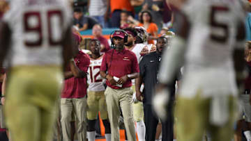 MIAMI, FL - OCTOBER 06: Head coach Willie Taggart of the Florida State Seminoles coaching in the second half against the Miami Hurricanes at Hard Rock Stadium on October 6, 2018 in Miami, Florida. (Photo by Mark Brown/Getty Images)