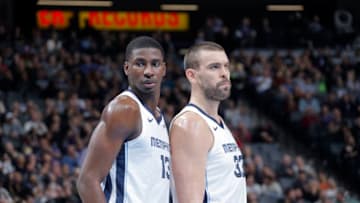 SACRAMENTO, CA - DECEMBER 21: Jaren Jackson Jr. #13 of the Memphis Grizzlies and Marc Gasol #33 of the Memphis Grizzlies looks on during the game against the Sacramento Kings on December 21, 2018 at Golden 1 Center in Sacramento, California. NOTE TO USER: User expressly acknowledges and agrees that, by downloading and or using this Photograph, user is consenting to the terms and conditions of the Getty Images License Agreement. Mandatory Copyright Notice: Copyright 2018 NBAE (Photo by Rocky Widner/NBAE via Getty Images)