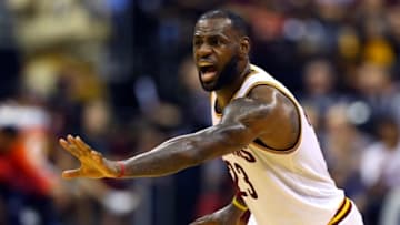 Oct 18, 2016; Columbus, OH, USA; Cleveland Cavaliers forward LeBron James (23) reacts against Washington Wizards in the first half at the Jerome Schottenstein Center. Mandatory Credit: Aaron Doster-USA TODAY Sports