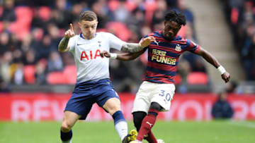 LONDON, ENGLAND - FEBRUARY 02: Kieran Trippier of Tottenham Hotspur battles for possession with Christian Atsu of Newcastle United during the Premier League match between Tottenham Hotspur and Newcastle United at Wembley Stadium on February 2, 2019 in London, United Kingdom. (Photo by Laurence Griffiths/Getty Images)