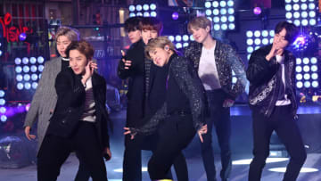 NEW YORK, NEW YORK - DECEMBER 31: BTS performs during Dick Clark's New Year's Rockin' Eve With Ryan Seacrest 2020 on December 31, 2019 in New York City. (Photo by Noam Galai/Getty Images)
