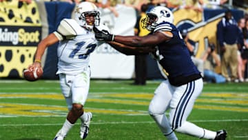 ATLANTA, GA - OCTOBER 27: Tevin Washington #13 of the Georgia Tech Yellow Jackets pressured by Ezekiel Ansah #47 of the BYU Cougars at Bobby Dodd Stadium on October 27, 2012 in Atlanta, Georgia. (Photo by Scott Cunningham/Getty Images)