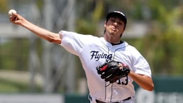 TAMPA, FL - APR 29: Alex Faedo (13) of the Flying Tigers delivers a pitch to the plate during the Florida State League game between the Florida Fire Frogs and the Lakeland Flying Tigers on April 29, 2018, at Joker Marchant Stadium in Lakeland, FL. (Photo by Cliff Welch/Icon Sportswire via Getty Images)