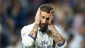 MADRID, SPAIN - SEPTEMBER 21: Sergio Ramos of Real Madrid reacts during the La Liga match between Real Madrid CF and Villarreal CF at Estadio Santiago Bernabeu on September 21, 2016 in Madrid, Spain. (Photo by fotopress/Getty Images)