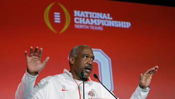 Ohio State Athletic director Gene Smith pumps up all the Buckeye fans at the Buckeye Bash at Hilton Anatole in Dallas, Texas on January 11, 2015. (Dispatch photo by Kyle Robertson)