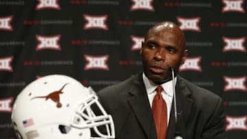 Jul 22, 2014; Dallas, TX, USA; Texas Longhorns head coach Charlie Strong speaks to the media during the Big 12 Media Day at the Omni Dallas. Mandatory Credit: Kevin Jairaj-USA TODAY Sports