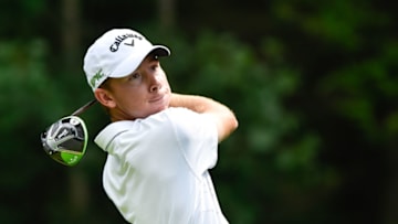 MIRABEL, QC - JULY 20: Lee McCoy of the United States tees off from the fifth hole during round one of the Mackenzie Investments Open held at Club de Golf Les Quatre Domaines on July 20, 2017 in Mirabel, Quebec, Canada. (Photo by Minas Panagiotakis/Getty Images)