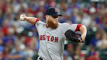 ARLINGTON, TX - MAY 05: Craig Kimbrel #46 of the Boston Red Sox pitches in the ninth inning of a baseball game against the Texas Rangers at Globe Life Park in Arlington on May 5, 2018 in Arlington, Texas. Kimbrel got his 300th save with the 6-5 win. (Photo by Richard Rodriguez/Getty Images)
