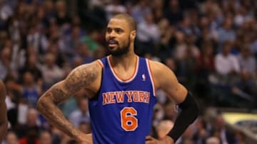 Nov 21, 2012; Dallas, TX, USA; New York Knicks center Tyson Chandler (6) during the fourth quarter against the Dallas Mavericks at American Airlines Center. The Mavs beat the Knicks 114-111. Mandatory Credit: Matthew Emmons-USA TODAY Sports