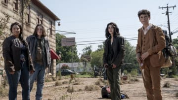 Alexa Mansour as Hope, Aliyah Royale as Iris, Hal Cumpston as Silas, Nicolas Cantu as Elton - The Walking Dead: World Beyond _ Season 1 - Photo Credit: Jojo Whilden/AMC