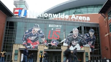 Feb 16, 2016; Columbus, OH, USA; A general view of the front of Nationwide Arena prior to the game between the Boston Bruins and the Columbus Blue Jackets at Nationwide Arena. Mandatory Credit: Aaron Doster-USA TODAY Sports