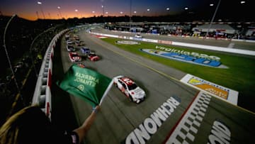 RICHMOND, VA - SEPTEMBER 09: Matt Kenseth, driver of the #20 Hurricane Harvey Relief Toyota, leads Denny Hamlin, driver of the #11 FedEx Express Toyota, at the start of the Monster Energy NASCAR Cup Series Federated Auto Parts 400 at Richmond Raceway on September 9, 2017 in Richmond, Virginia. (Photo by Sarah Crabill/Getty Images)