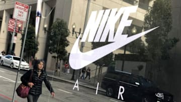 SAN FRANCISCO, CALIFORNIA - MARCH 21: The Nike logo is displayed on a window at a Nike store on March 21, 2019 in San Francisco, California. Nike will report third quarter earnings today after the closing bell of the New York Stock Exchange. (Photo by Justin Sullivan/Getty Images)