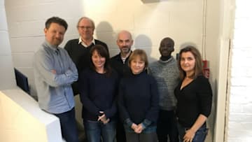 (L to R) Ken Bentley, Peter Davison, Beth Chalmers, Ian Conningham, Janet Fielding, Edward Dede and Tracy Wiles help to bring this Lost Story to life!(Image Courtesy: Big Finish Production.)