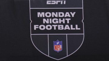 PHILADELPHIA, PA - JANUARY 08: A detailed views of the ESPN Monday Night Football logo during the game between the Dallas Cowboys and Philadelphia Eagles at Lincoln Financial Field on January 8, 2022 in Philadelphia, Pennsylvania. (Photo by Mitchell Leff/Getty Images)