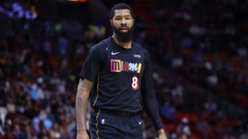 Markieff Morris #8 of the Miami Heat looks on against the Utah Jazz(Photo by Michael Reaves/Getty Images)