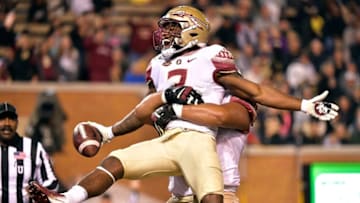 WINSTON SALEM, NORTH CAROLINA - OCTOBER 19: Cam Akers #3 of the Florida State Seminoles reacts after scoring a touchdown against the Wake Forest Demon Deacons during the first half of their game at BB&T Field on October 19, 2019 in Winston Salem, North Carolina. (Photo by Grant Halverson/Getty Images)