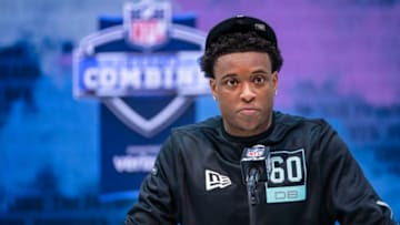 INDIANAPOLIS, IN - FEBRUARY 28: K'Von Wallace #DB60 of the Clemson Tigers speaks to the media on day four of the NFL Combine at Lucas Oil Stadium on February 28, 2020 in Indianapolis, Indiana. (Photo by Michael Hickey/Getty Images)
