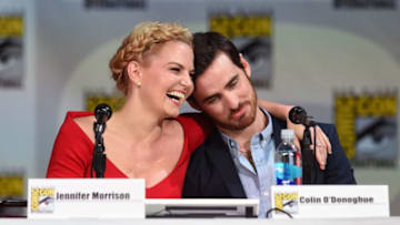 SAN DIEGO, CA - JULY 26: Actress Jennifer Morrison (L) and actor Colin O'Donoghue attend ABC's 'Once Upon a Time' panel during Comic-Con International 2014 at the San Diego Convention Center on July 26, 2014 in San Diego, California. (Photo by Ethan Miller/Getty Images)