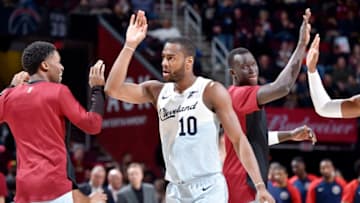 CLEVELAND, OH - JANUARY 29: Alec Burks #10 of the Cleveland Cavaliers high fives teammates during the game against the Washington Wizards on January 29, 2019 at Quicken Loans Arena in Cleveland, Ohio. NOTE TO USER: User expressly acknowledges and agrees that, by downloading and/or using this Photograph, user is consenting to the terms and conditions of the Getty Images License Agreement. Mandatory Copyright Notice: Copyright 2019 NBAE (Photo by David Liam Kyle/NBAE via Getty Images)