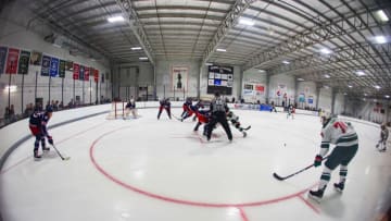 TRAVERSE CITY, MI - SEPTEMBER 07: A general view of the game between the New York Rangers and the Minnesota Wild during Day-2 of the NHL Prospects Tournament at Centre Ice Arena on September 7, 2019 in Traverse City, Michigan. (Photo by Dave Reginek/NHLI via Getty Images) ***