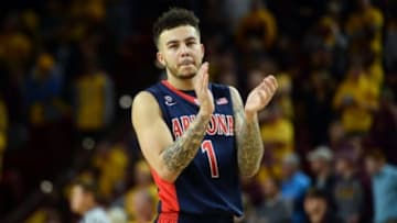 Jan 3, 2016; Tempe, AZ, USA; Arizona Wildcats guard Gabe York (1) claps against the Arizona State Sun Devils during the second half at Wells-Fargo Arena. The Wildcats won 94-82. Mandatory Credit: Joe Camporeale-USA TODAY Sports