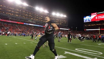 Dec 5, 2015; Santa Clara, CA, USA; Stanford Cardinal offensive lineman Joshua Garnett (51) celebrates after the Cardinal defeated the Southern California Trojans 41-22 in the Pac-12 Conference football championship game at Levi