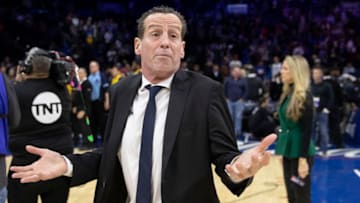 PHILADELPHIA, PA - FEBRUARY 20: Head coach Kenny Atkinson of the Brooklyn Nets reacts after the game against the Philadelphia 76ers at the Wells Fargo Center on February 20, 2020 in Philadelphia, Pennsylvania. The 76ers defeated the Nets 112-104 in overtime. NOTE TO USER: User expressly acknowledges and agrees that, by downloading and/or using this photograph, user is consenting to the terms and conditions of the Getty Images License Agreement. (Photo by Mitchell Leff/Getty Images)