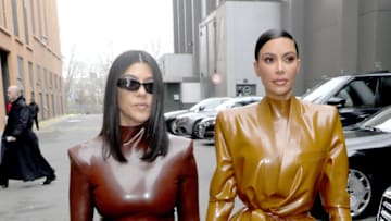 PARIS, FRANCE - MARCH 01: (EDITORIAL USE ONLY) Kourtney and Kim Kardashian attend the Balenciaga show as part of the Paris Fashion Week Womenswear Fall/Winter 2020/2021 on March 01, 2020 in Paris, France. (Photo by Pierre Suu/Getty Images)