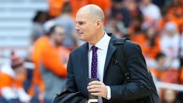 SYRACUSE, NY - FEBRUARY 23: ESPN analyst Jay Bilas walks on the court prior to the game between the Duke Blue Devils and the Syracuse Orange at the Carrier Dome on February 23, 2019 in Syracuse, New York. Duke defeated Syracuse 75-65. (Photo by Rich Barnes/Getty Images)