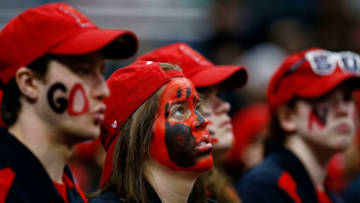 PITTSBURGH, PA - MARCH 19: Northeastern Huskies fans look on during their loss to the Notre Dame Fighting Irish during the second round of the 2015 NCAA Men's Basketball Tournament at Consol Energy Center on March 19, 2015 in Pittsburgh, Pennsylvania. (Photo by Jared Wickerham/Getty Images)