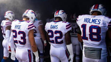 ORCHARD PARK, NY - SEPTEMBER 16: Buffalo Bills players enter the stadium before the game against the Los Angeles Chargers at New Era Field on September 16, 2018 in Orchard Park, New York. Los Angeles defeats Buffalo 31-20. (Photo by Brett Carlsen/Getty Images)