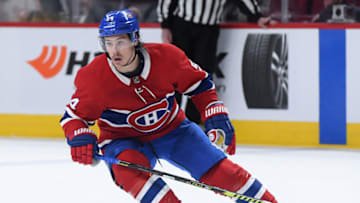 MONTREAL, QC - FEBRUARY 7: Charles Hudon #54 of the Montreal Canadiens skates against the Winnipeg Jets in the NHL game at the Bell Centre on February 7, 2019 in Montreal, Quebec, Canada. (Photo by Francois Lacasse/NHLI via Getty Images)